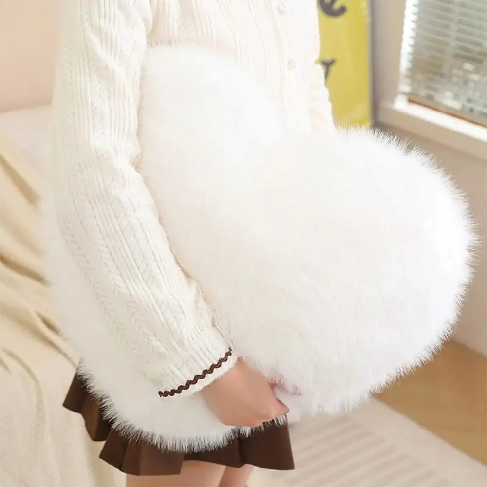 New Fur Heart Pillow Pink Color PP Cotton Heart Plush Pillow Fluffy Love Heart Shaped Stuffed Pillow for Birthday — image 3