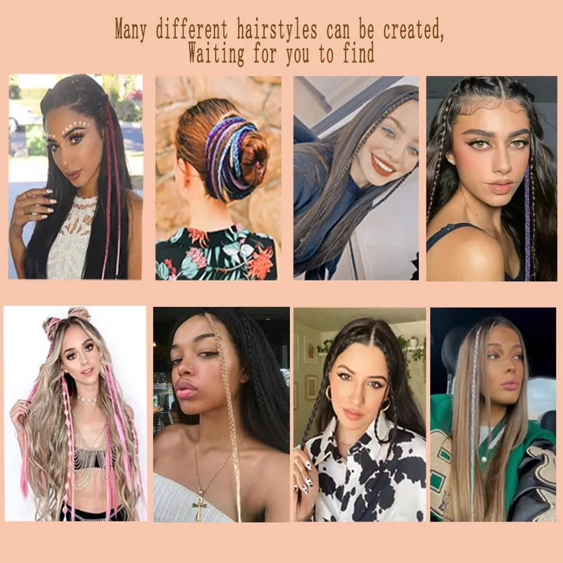 Synthetic 5 Pcs/Lot Clip-in Extensions For Women Ponytail Rainbow Braid Hair Extension 22'' Ombre Hairpiece Box Braid With Clip