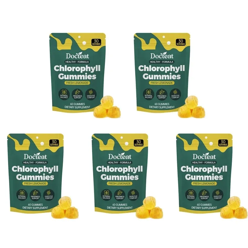 Docteat Chlorophyll Gummies Lemonade Gut Nutrition Balance with Prebiotic Inulin and Apple Fiber Digestive Wellness 60 Gummies