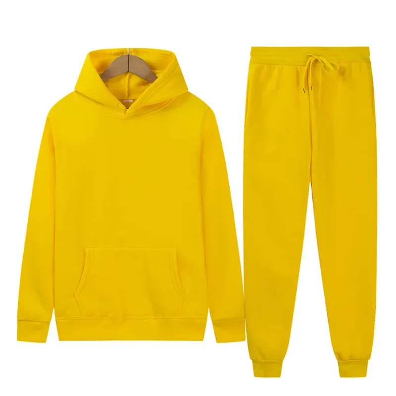Men's Autumn/Winter New Solid Color Hoodie + Pants Two-Piece Set, Stylish Casual Sports Suit with Custom Printed Logo — image 37