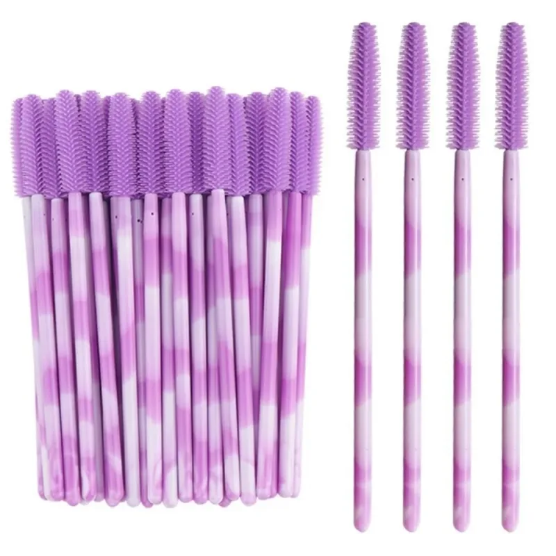 50Pcs Disposable Eyelash Brushes Silicone Makeup Tools Mascara Wand Applicator Rainbow Color Microbrush Eyebrow Comb Girl