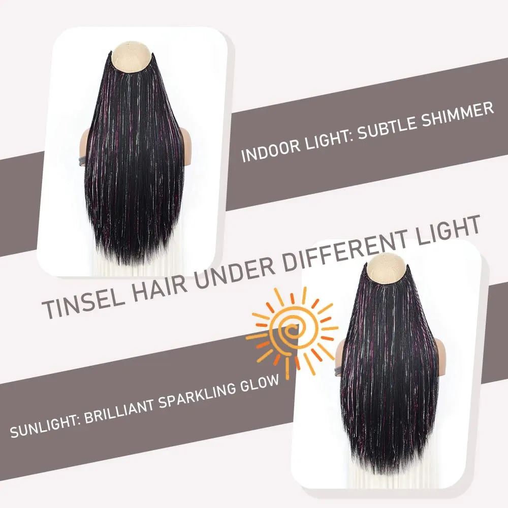 24Inch Synthetic Long Straight Clip‑in Hair Extensions Sparkling Tinsel Hair High‑Temp Fiber Hairpiece for Women Party Cosplay — image 5