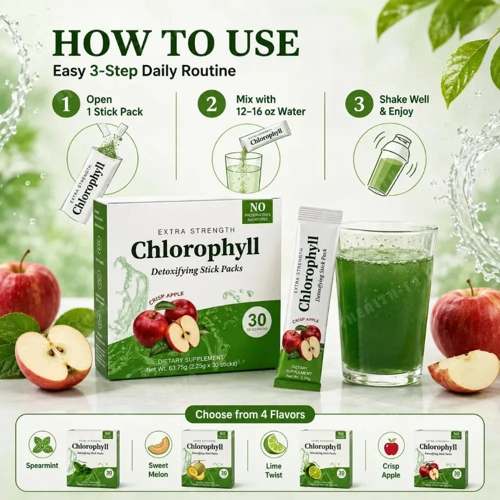 Chlorophyll Chlorophyllin 120mg Detox Stick Packs 30ct Sugar Free Prebiotic Gut Health Daily Support Non GMO Keto Supplement — image 6