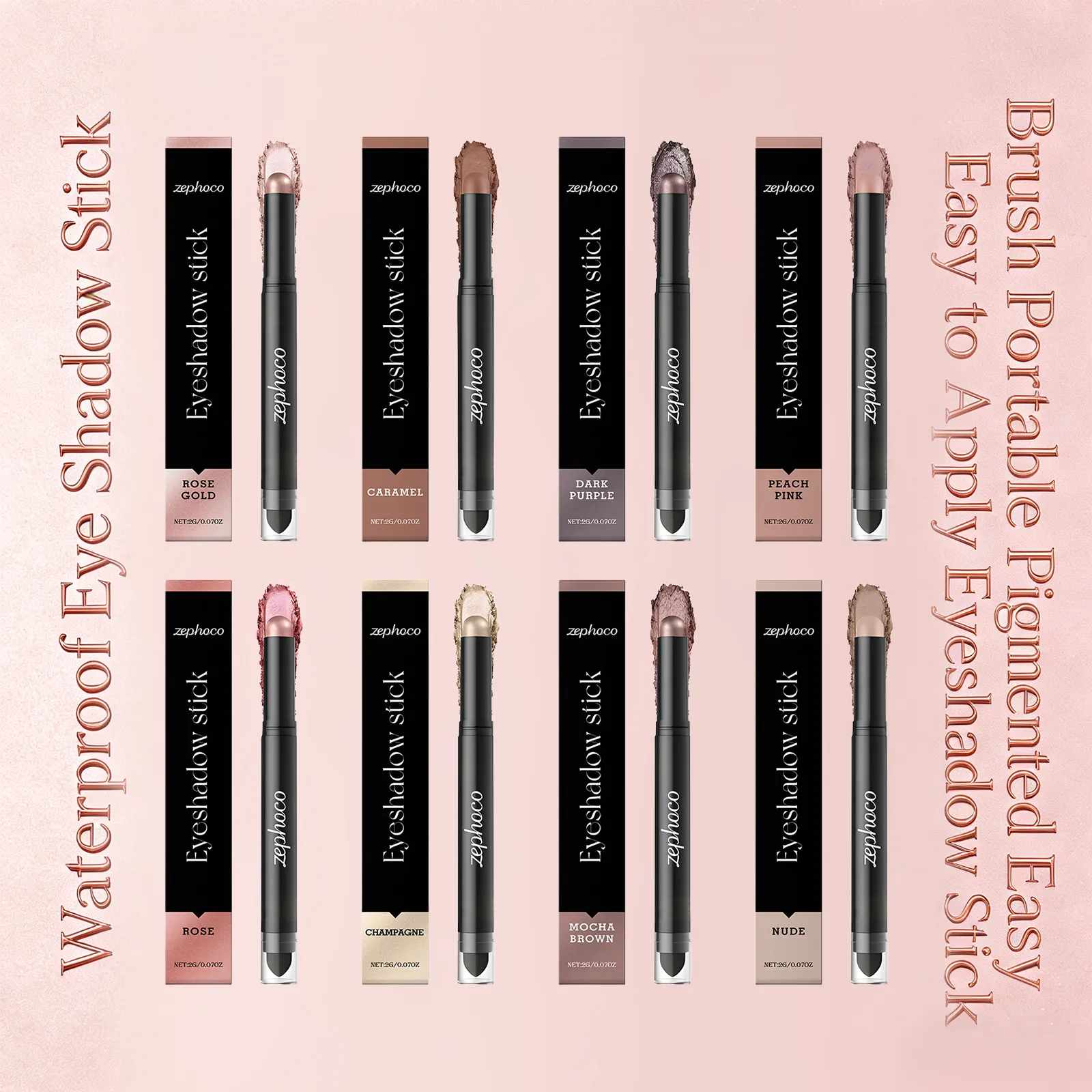 Waterproof Eye Shadow Stick with Brushes Long Lasting High Pigmented Double Head Eye Shadow Stick 8 Colors Maekup — image 2