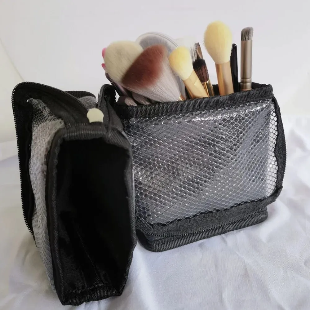 Standing Mesh Makeup Brushes Bag Waterproof Makeup Brush Storage Organizer Holer Women Girl's Comestics Toiletry Bag — image 3