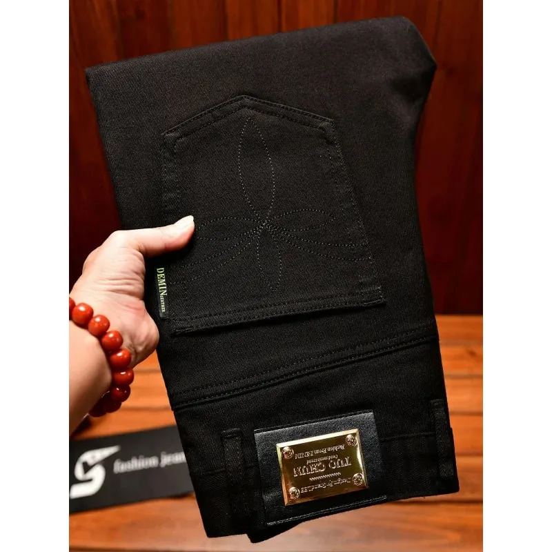 2025Autumn Fashion Simple Black Jeans for Men Trendy Embroidery Print Design Korean Style Stretch Slim Fit Skinny Pants — image 2