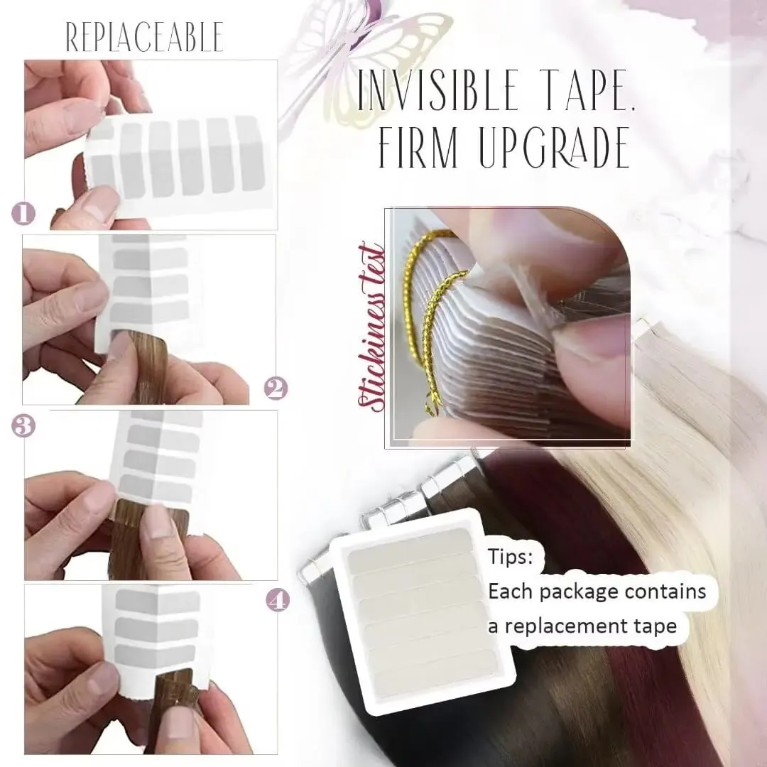 Moresoo Tape in Human Hair Extensions Silky Straight Natural Brazilian Hair 100% Real Double Sided Tape in Hair Extensions