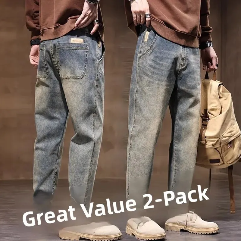 Spring Summer New Retro Men's Jeans Straight Leg Elastic Casual Versatile Classic Mid-Rise Long Pants Comfortable Fit — image 4