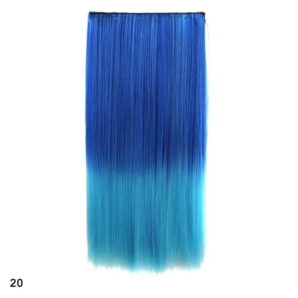 Zolin Straight Hair Clip In Hair Extension Rainbow Colorful Ombre Color One Piece With 5Clips Synthetic Cosplay Hairpieces — image 33