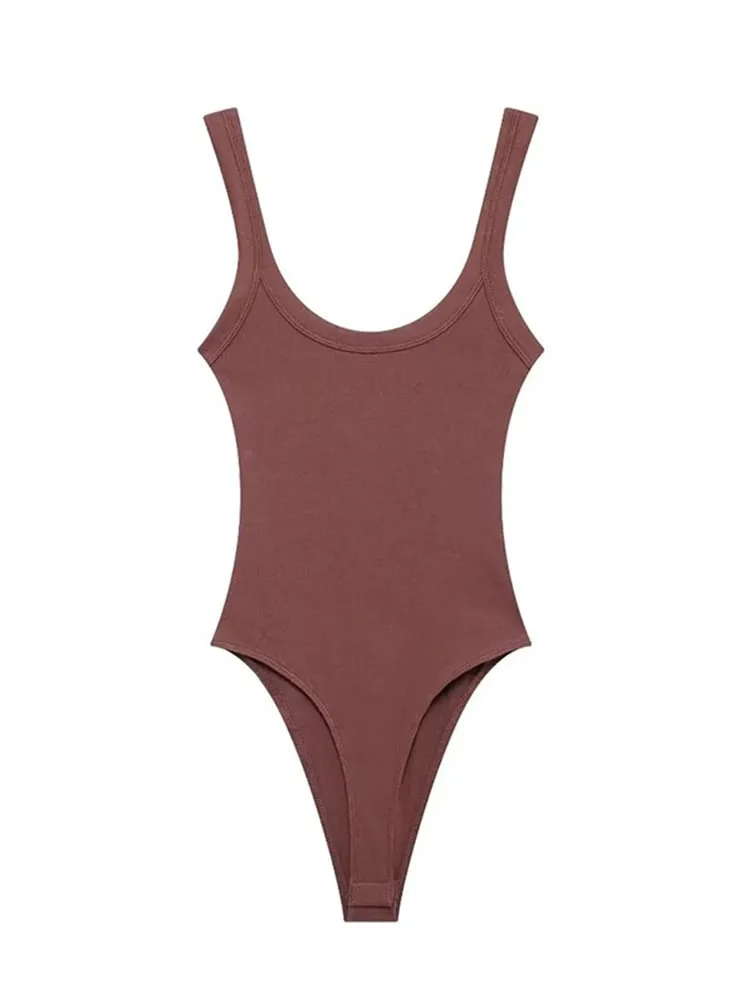 Skinny Ribbed Bodysuits for Women O Neck Straps Snap-Button Female Playsuits Sexy Fashion