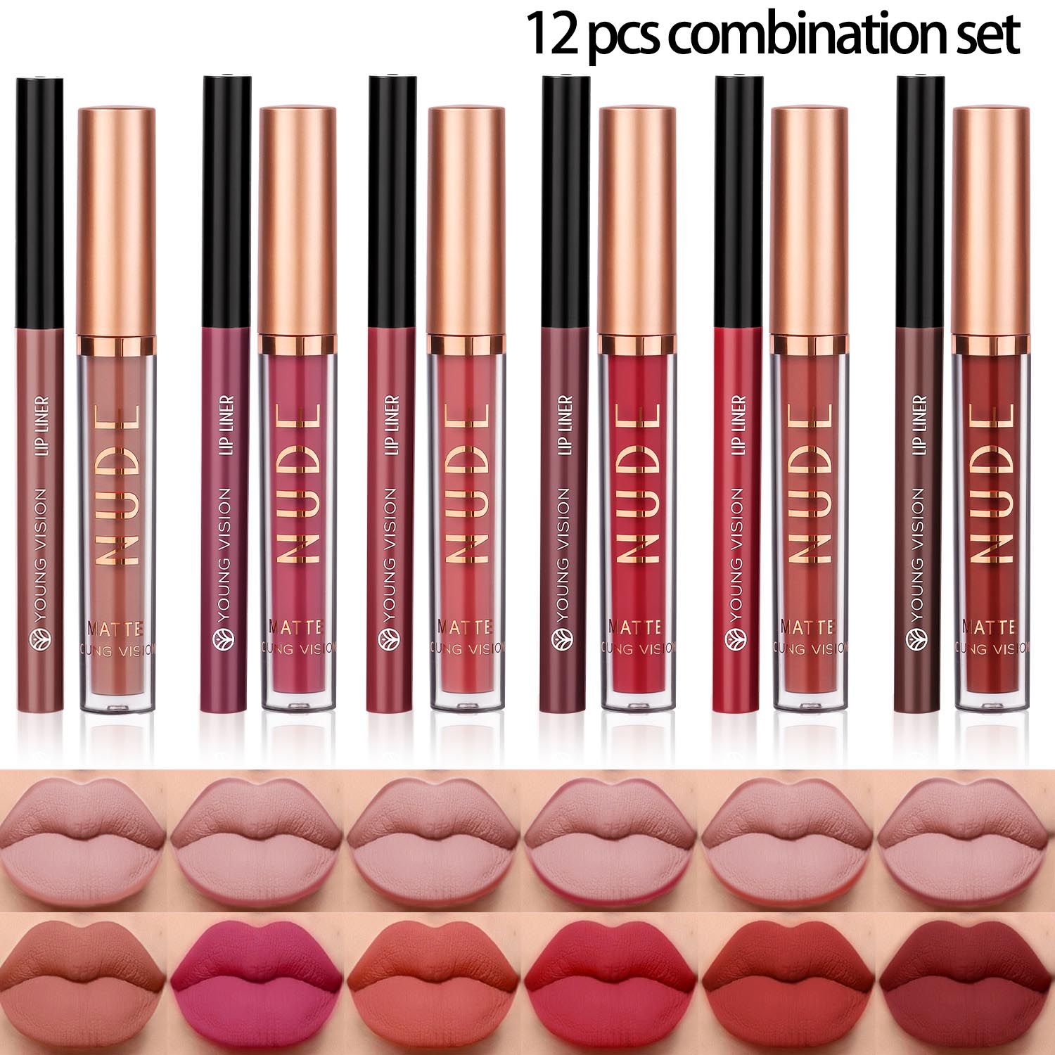 Set di matite per labbra colorate opache a lunga durata a 2 colori, liner per labbra ruotabile, anti-sudore, antiaderente, per labbra, con tazza antiaderente