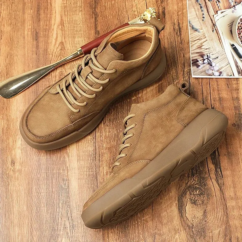 Italian 2025New Arrival Genuine Leather Mens Antiskid Walking Shoe Outdoor Thick Bottom Sneakers Casual Leather Minimalist Shoes — image 5