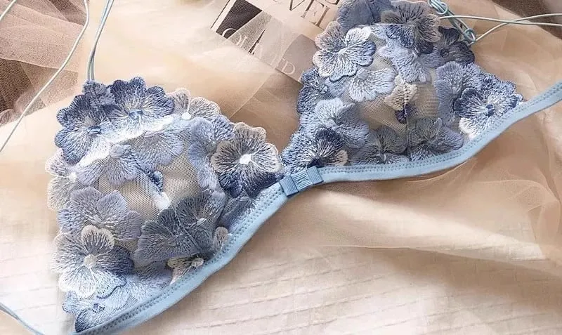 Ensemble de lingerie de niche française en maille brodée coupe triangle sans fil bralette rétro dentelle fine sexy soutien-gorge confortable USA Tushy MOYISU — image 9