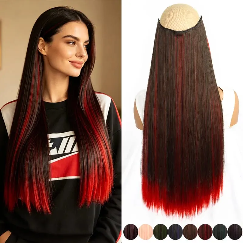 Synthetic 24Inch Long Straight One Piece Rainbow Highlight Clip In Hair Extensions for Women Daily Use Easy Wear — image 1