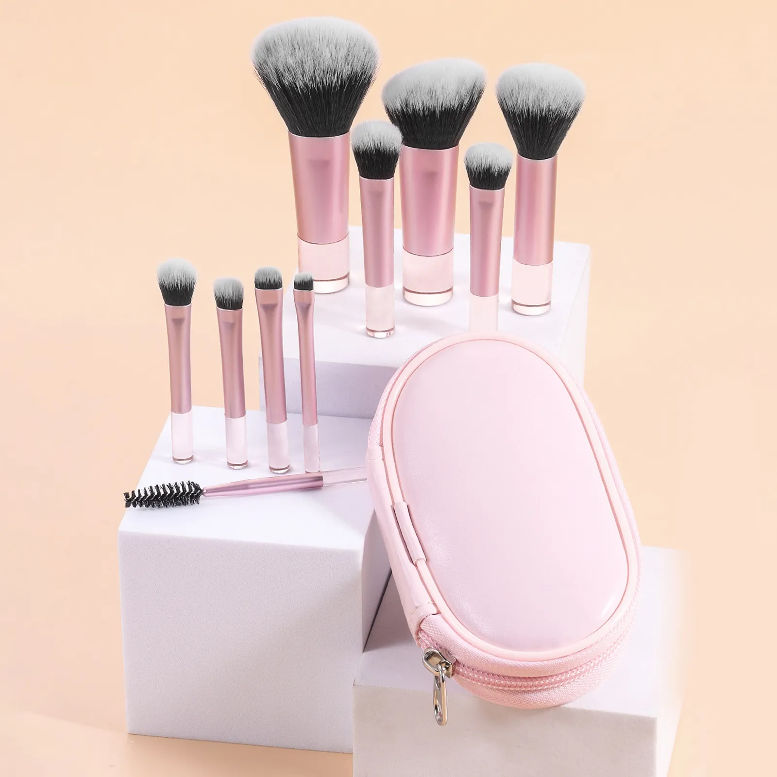 10 Pembe Mini Makyaj Fırçası Seyahat Taşınabilir Makyaj Aracı Makyaj Puf - Palmiye Fırçası Profesyonel Makyaj Aracı Seti — image 4