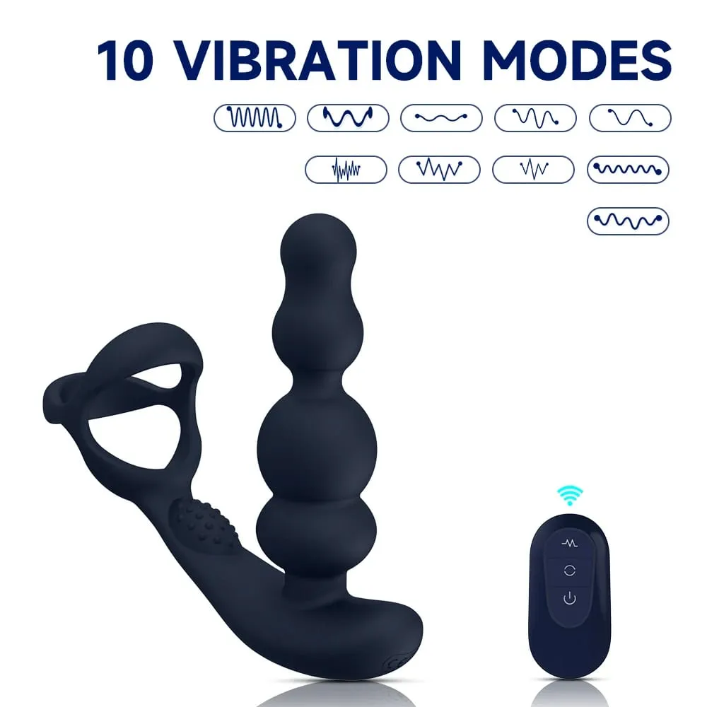 360° Rotating Anal Beads Prostate Massager with Cock Ring Remote Control Vibrating Butt Plug - Adult Toy for Men — image 3