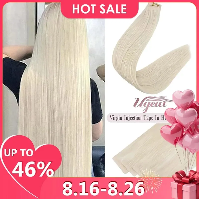 [12 Monate] Unsichtbares Tape in Echthaarverlängerungen von Ugeat, Güteklasse 10A, nahtlos in die Haut eingespritzt, reines Tape im Haar, 2,5 g/Stück