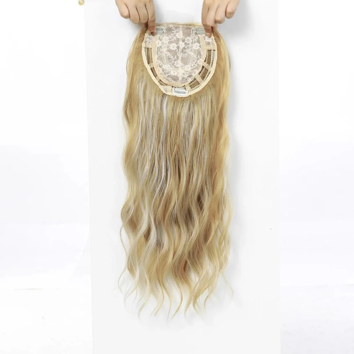 20 Inch Synthetic Long Wave Hair Topper Lace Base Hairpiece Clip on Top Hair for Women Cover Thinning Hair Breathable Wig Piece — image 2