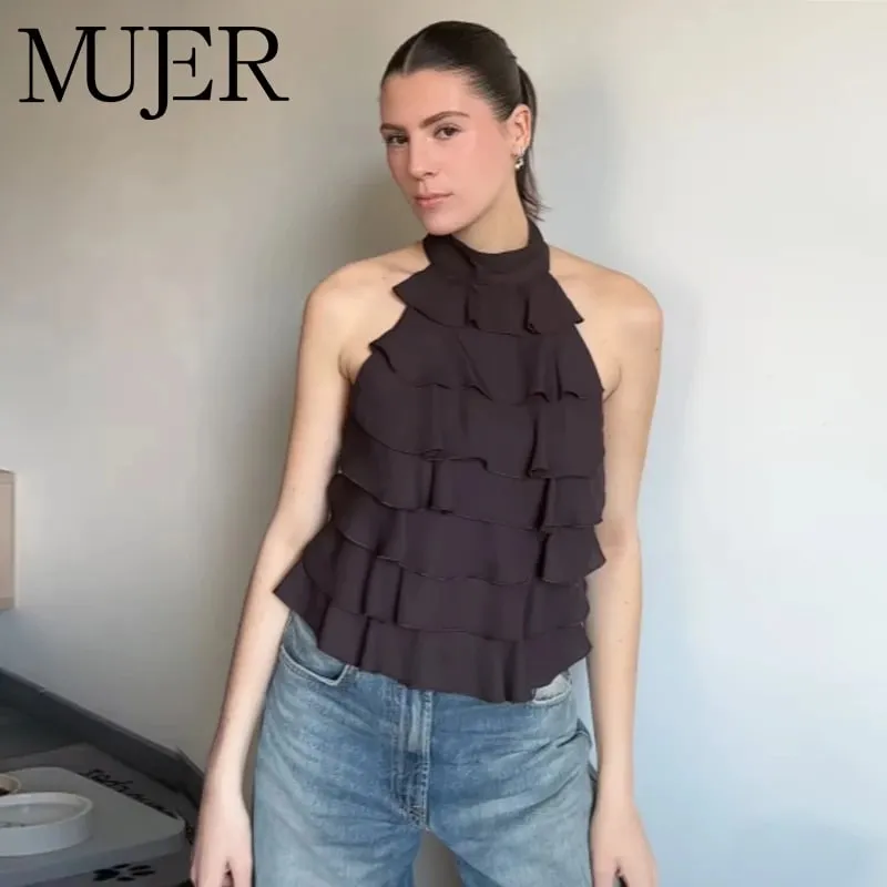 Ruffle Halter Top Women off Shoulder Backless Tops for Women Summer Sleeveless Tops Woman Sexy Camisole Crop Top Female — image 2