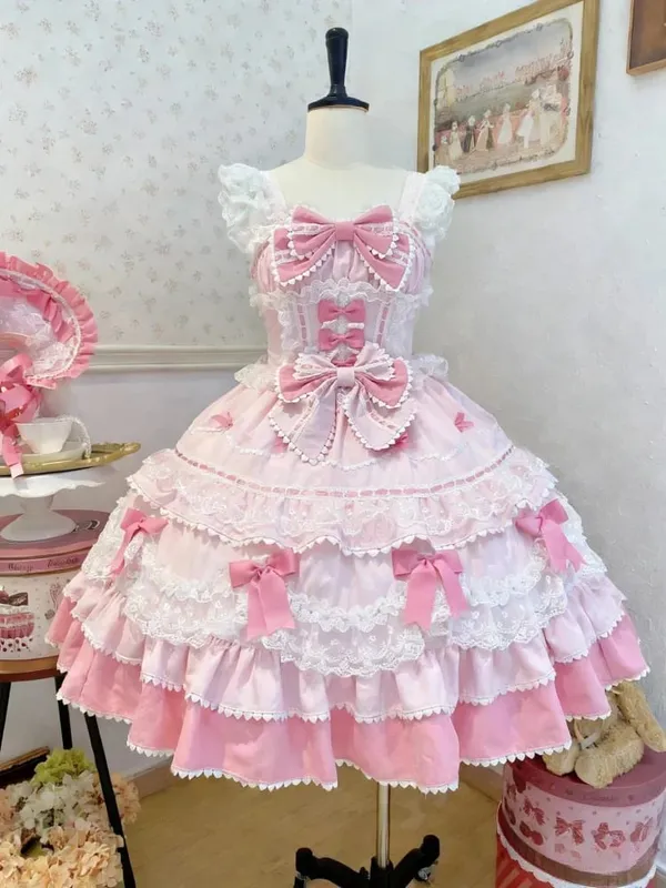 Lolita Kawaii Y2k Long Sleeve Strap Dress Japanese Knee-Length Women Elegant Lace Bow Patchwork Ball Gown Sweet All Season — image 13