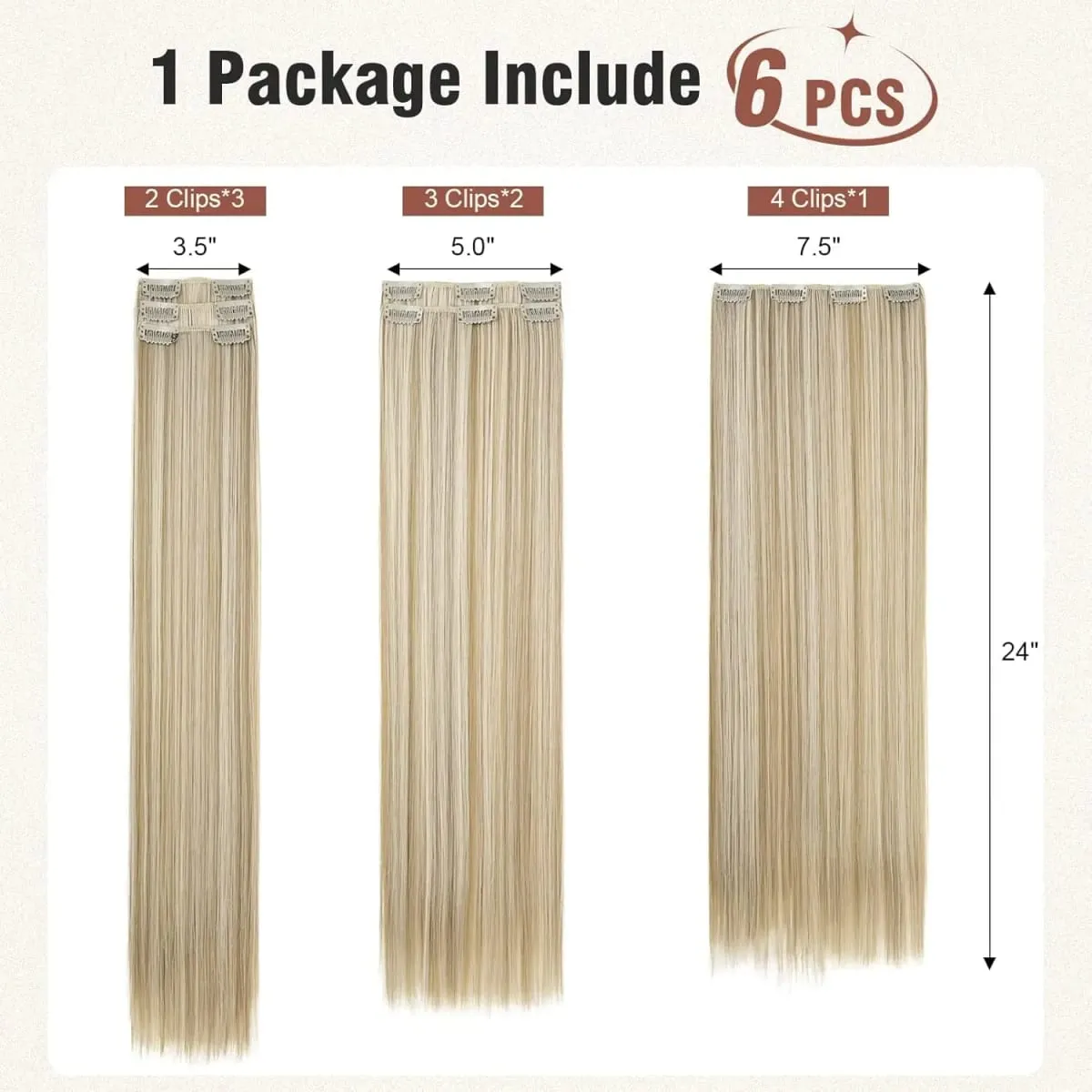 6 pçs clipe em extensões de cabelo 24 "longo reto resistente ao calor clipes sintéticos na peça de cabelo para uso diário feminino — image 5