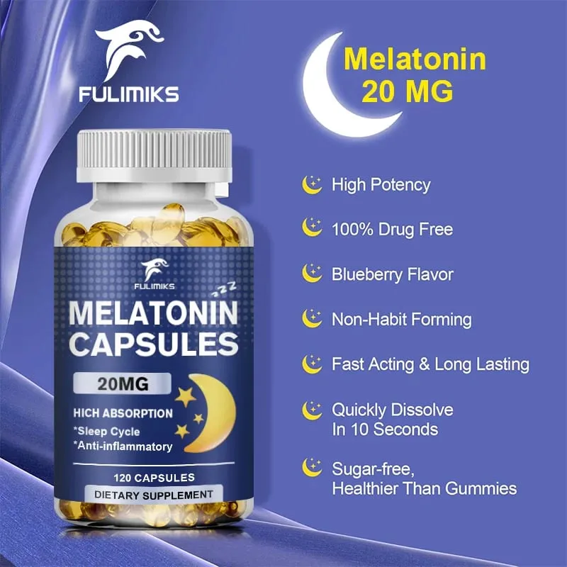 Suplemento dietético para sono de melatonina 20 mg 120 cápsulas com sabor de morango contém melatonina - sono saudável — image 7