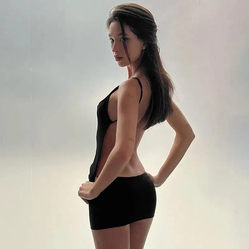 Summer Spring Sexy Backless Y2K Black Women Mini Dress Outfits Party Club Birthday Sleeveless Bodycon Short Dresses Vestido Gift — image 1