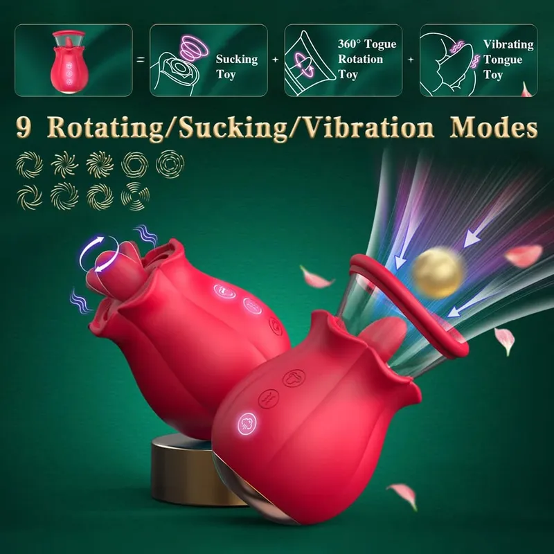 Sucking Licking G spot Vibrator Rose-Sex Toy Adult Sex Toys Removable Cup Clit Nipple Stimulation 360° Rotation Vibrators 18+ — image 4