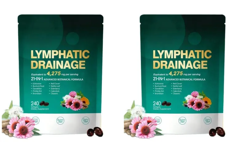 Lymphatic Support Softgels with Echinacea Dandelion Herbal Supplement 21-in-1 Botanical Formula for Lymph Flow System 240 Count