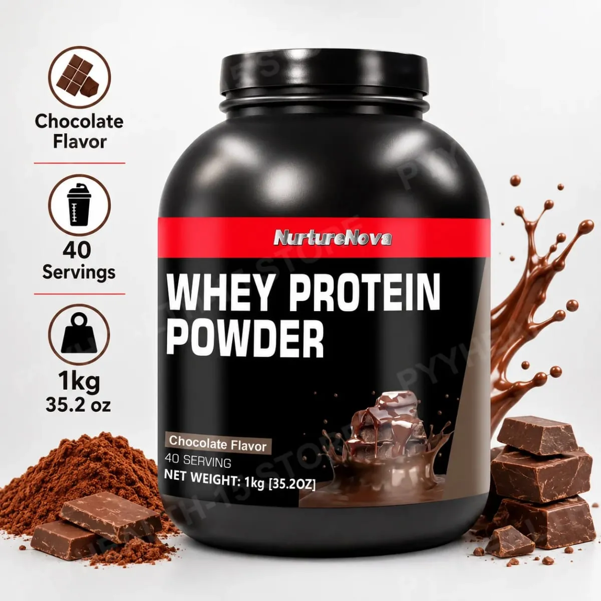 NurtureNova Whey Protein Powder Build Muscle Sport Support Vanilla Flavor Strawberry Chocolate Matcha Banana Lemon 40 Servings