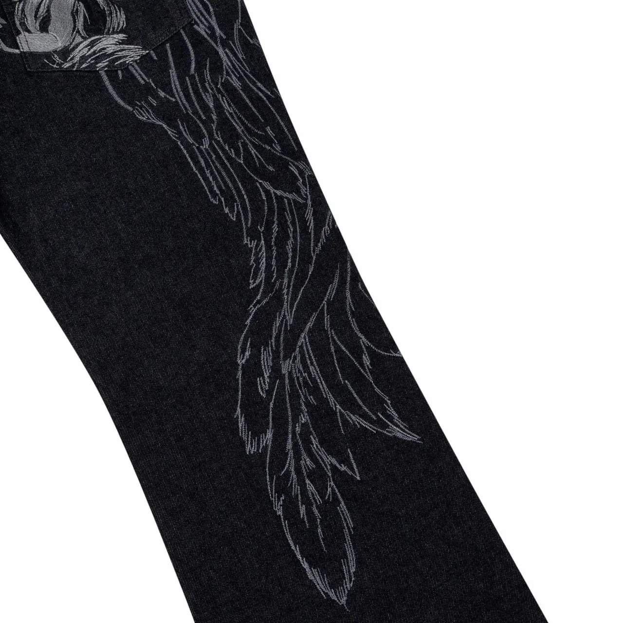Black Winged Angel Skull Embroidered Baggy Denim Jeans Men Y2K Streetwear Vintage Oversized Cotton Casual Hip Hop Fashion Pants — image 7