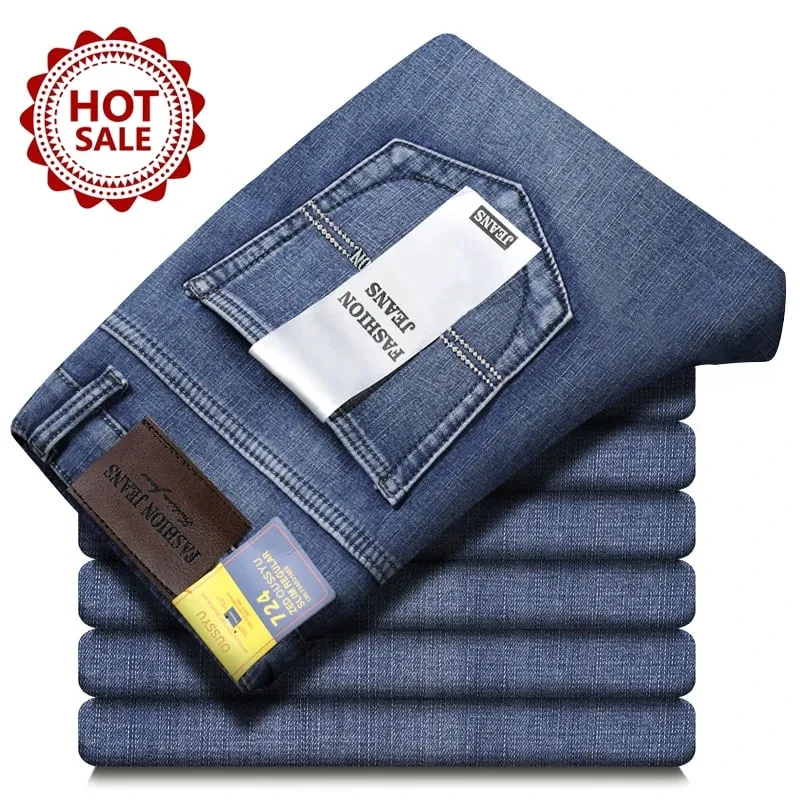 Autumn Winter Men's Jeans Classic Retro Grey Denim Pants Man Work Slim Straight Stretch Cotton Trousers Streetwear Plus Size 40 — image 11