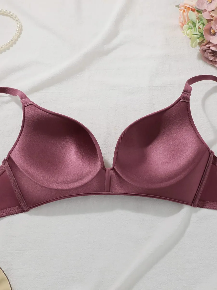 Solid Color Lace Bra Set Women Wireless No Underwire Push Up Bra and Panty 2 Piece Set Daily Comfortable Lingerie