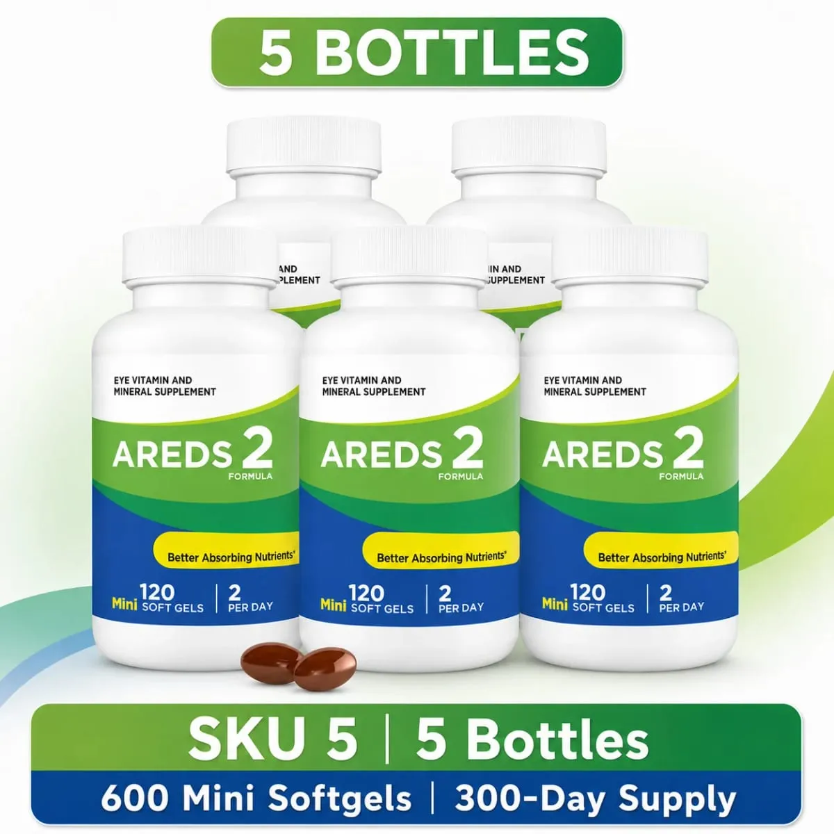 2 Formula Eye Vitamin Supplement with Lutein Zeaxanthin Vitamin C E Zinc & Copper 120 Mini Softgels for Vision Health