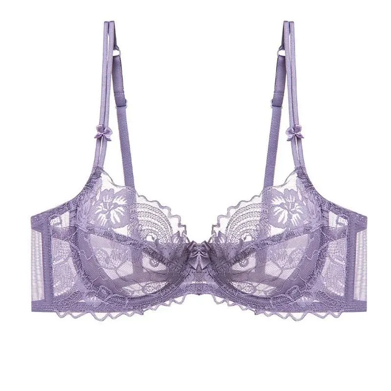 Ladies Delicate Purple Lace Push Up Underwear Set Victorian Style Soft Underwire Anti-sagging Ultra Thin Bralette Set — image 4