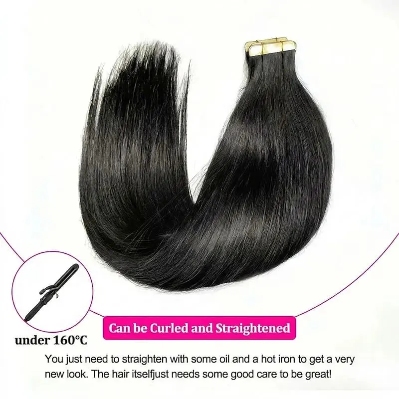 16-22 Inch Tape In Hair Extensions Human Hair Seamless Invisible Remy Hair Extensions Tape Ins For Women Brazilian Natural Black 21Pcs 50g 100% Human Hair — image 6