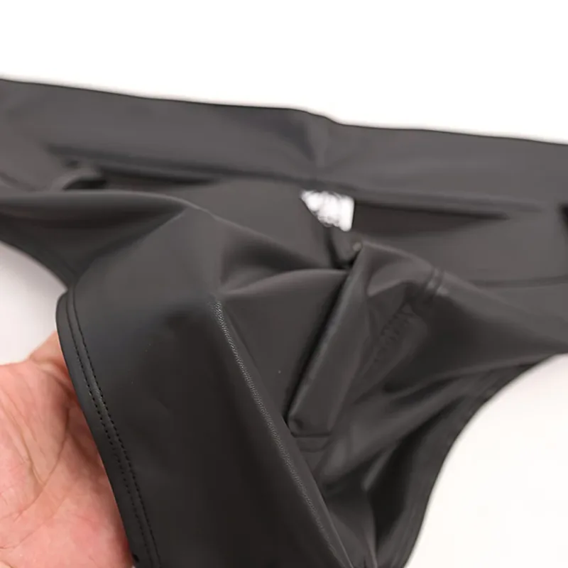 Men Faux Leather Shorts Thongs Button T Crotch Low Rise Very Hot Lingerie Sissy G-String T-Back Brief Underwear Men's Clothing — image 4