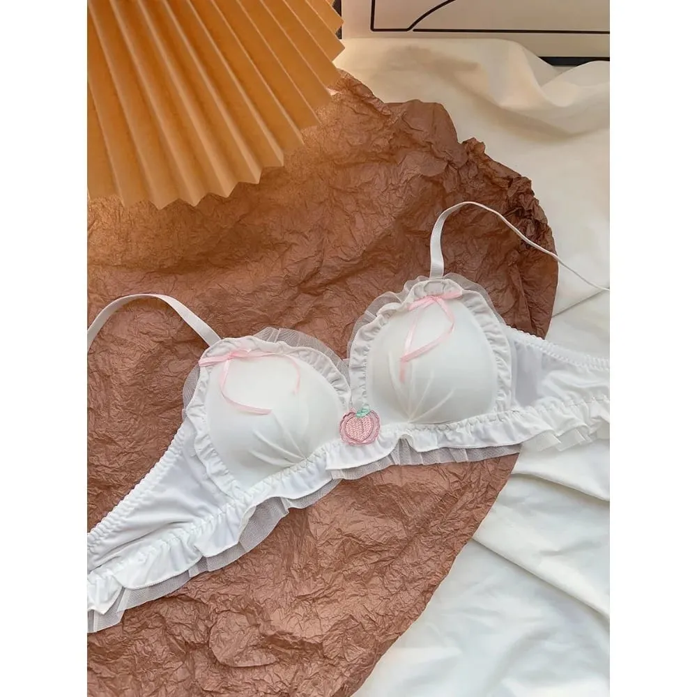 Japanese Kawaii Sweet Lingerie Set French Sheer Mesh Thin Wireless Triangle Cup Bra Panties Set Soft No Underwire 32‑38 Bra Set — image 4