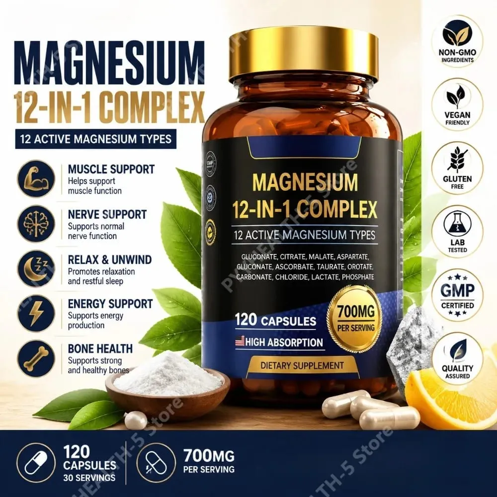 Magnesium 12-in-1 Complex Capsules 700mg Vegan Non-GMO Gluten-Free Supports Daily Nutrition & Relaxation 120 Count — image 2