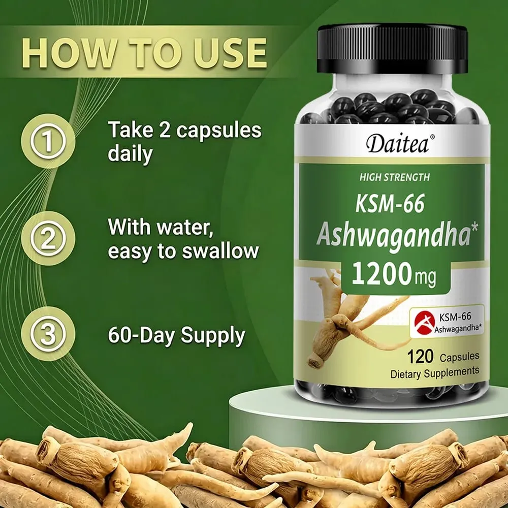 KSM-66 Ashwagandha 1200mg Capsules Stress Relief Energy Focus Muscle Recovery & Mood Support Improves Athletic Performance — image 7
