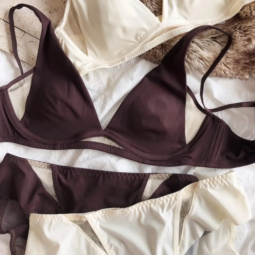 프랑스어 섹시한 깊은 V 푸시 업 브래지어 세트 여성 울트라 얇은 원활한 속옷 고품질 컴포트 Bralette Hollow Intimates 란제리