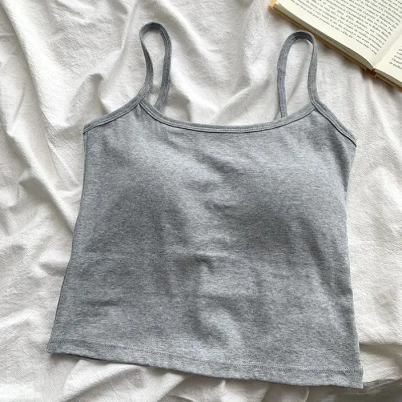 1PC Women's Solid Color Spaghetti Straps Sleeveless Slim Camisole With Chest Pad — image 8