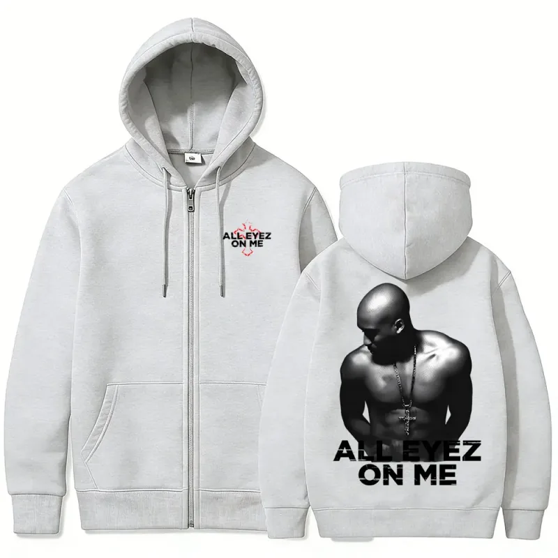Rapper Tupac 2pac All Eyez on Me Cross Zipper Hoodie Herr Kvinnor Hip Hop Mode Zip Up Huvtröjor Herr Casual Oversized Streetwear — image 5