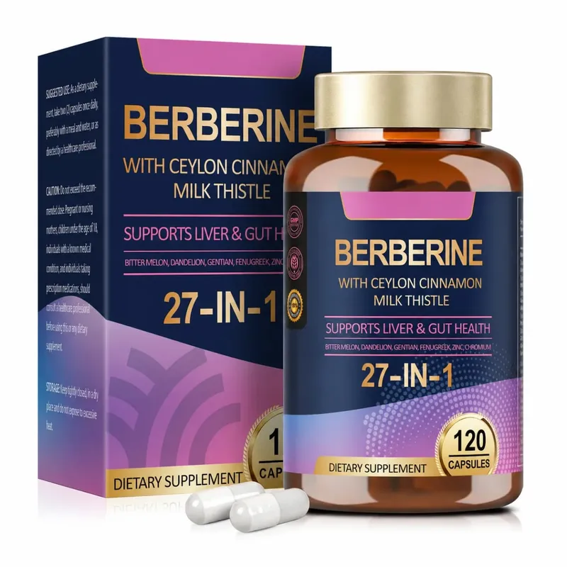 27 in 1 Berberine Supplement with Ceylon Cinnamon Milk Thistle for Liver Gut Health Immunity Men & Women 120 Vegan Capsules