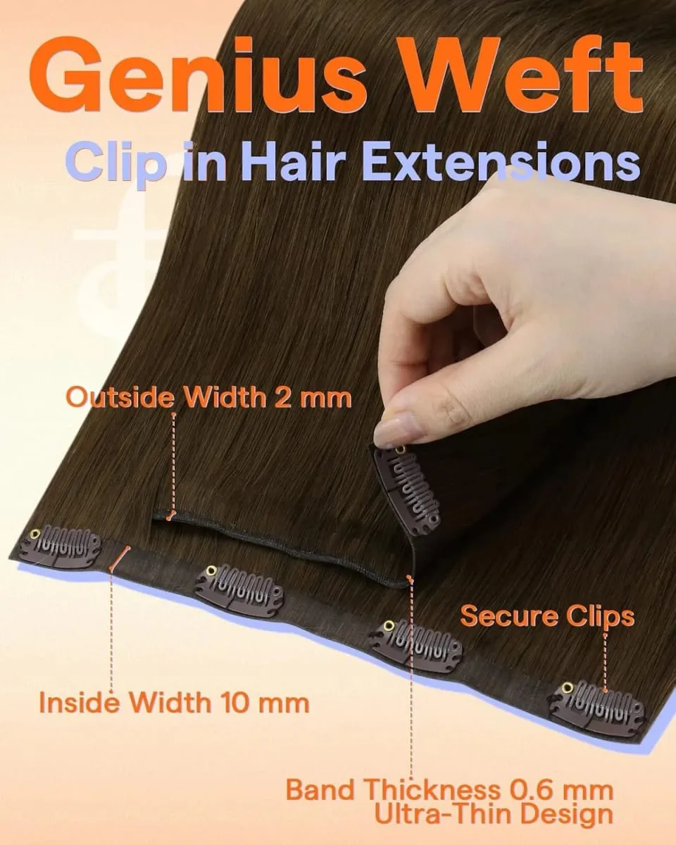 Full Shine 7 Pcs Genius Weft Clip In Hair Extensions Human Hair Seamless Invisible PU Weft Clip Ins For Women — image 3