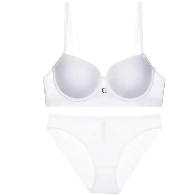 high quality sexy mesh women bras and brief two piece set push up B C D cup wire summer lingerie underwear black blue