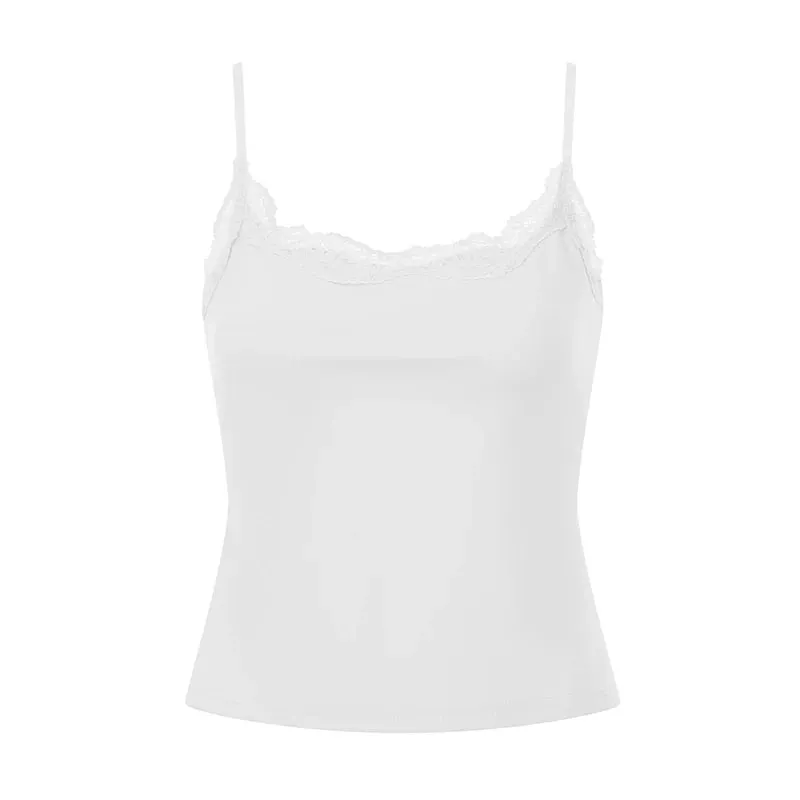 Women’s Lace Trim Pink Cami Vest Spaghetti Strap Sleeveless Slim Fit Tank Top Casual Summer Daily Wear Crop Tops Streetwear — image 14