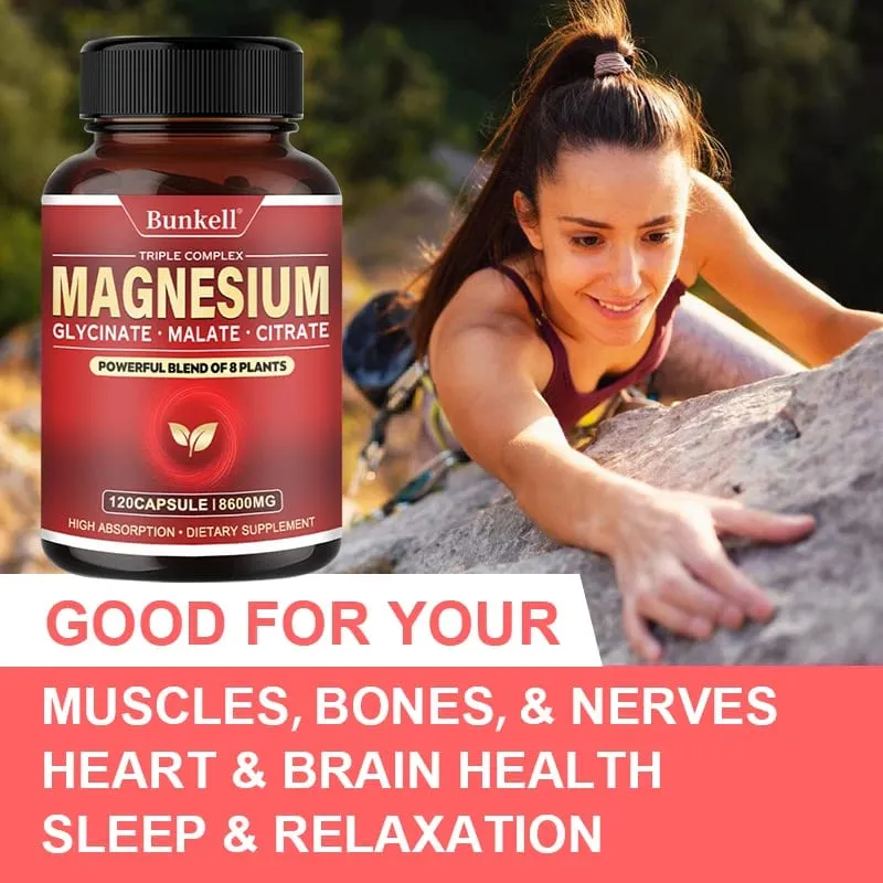 Magnesium Complex - Magnesium Glycinate Malate Citrate - Promotes Energy and Sleep Bone Health Gluten Free and Non-GMO