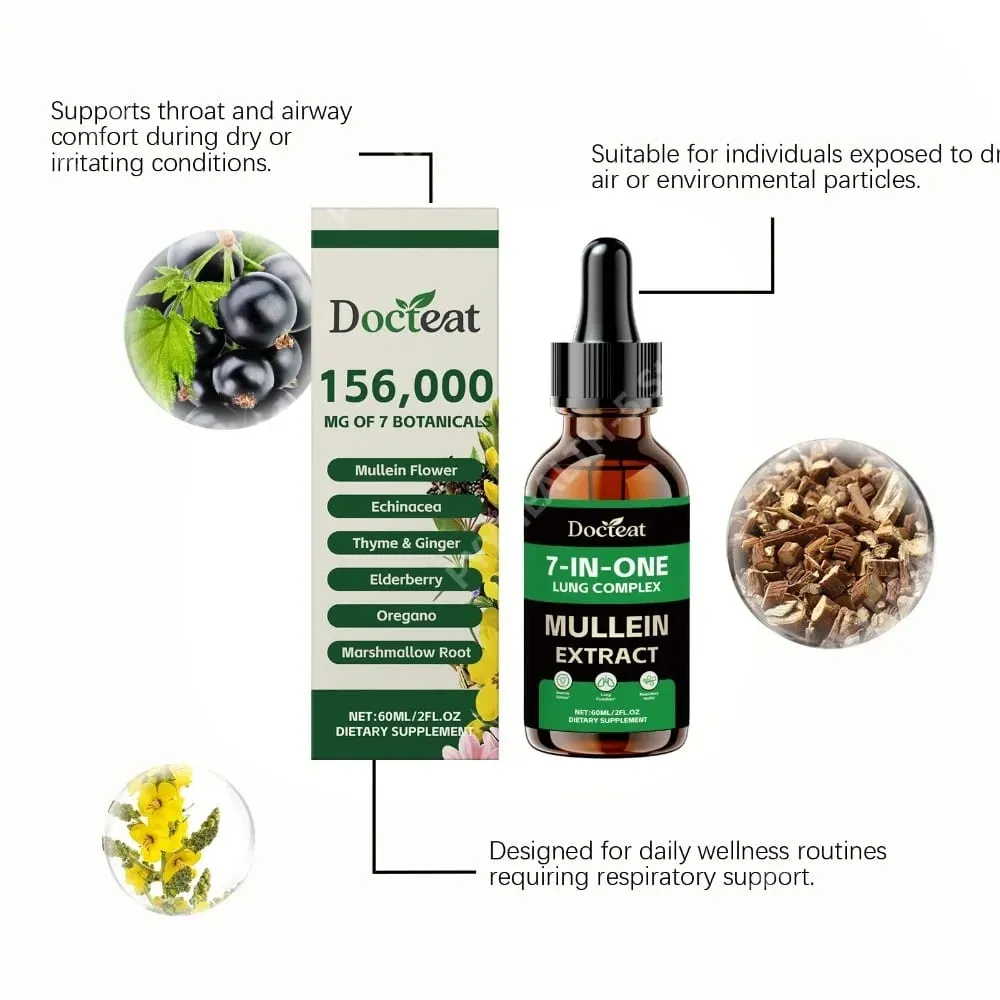 Docteat 7-in-1 Lung Complex Drops 60 Ml Net Dropper 1 Ml Serving with Mullein Elderberry Marshmallow Airway Comfort Support