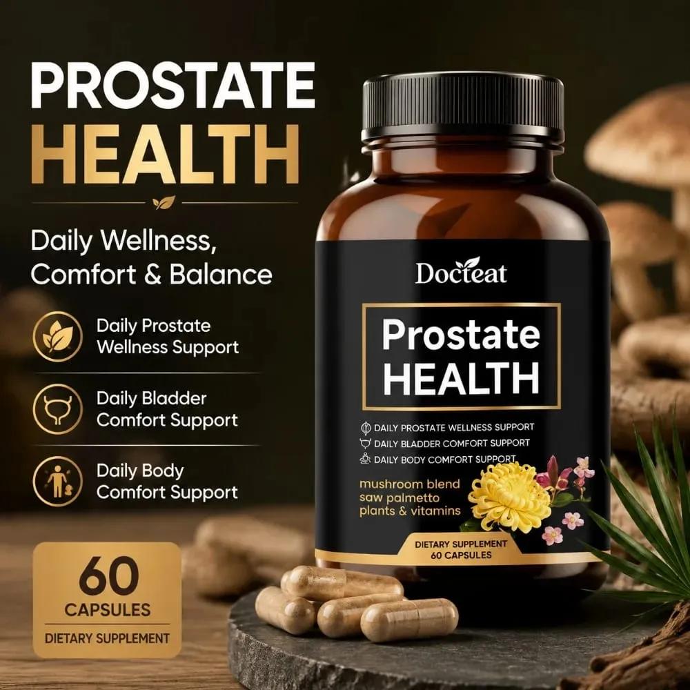 Prostate Health Capsules for Men Saw Palmetto Pumpkin Seed & Lycopene with Zinc for Urinary Flow & Bladder Comfort 60 Count — image 1